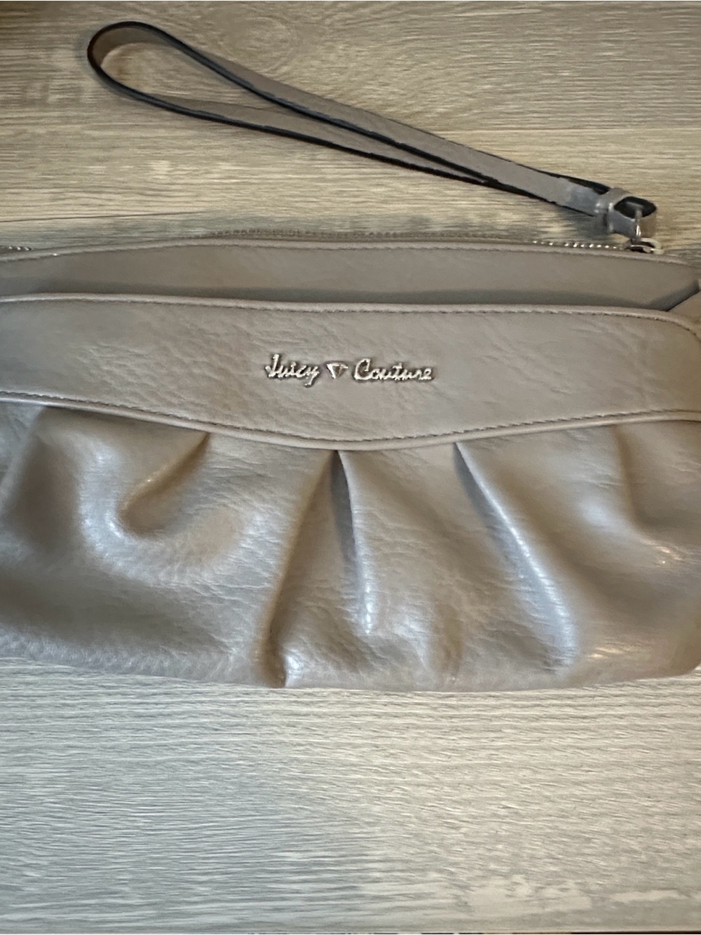 NWOT Juicy Couture Light Gray Pleated Wristlet Clutch